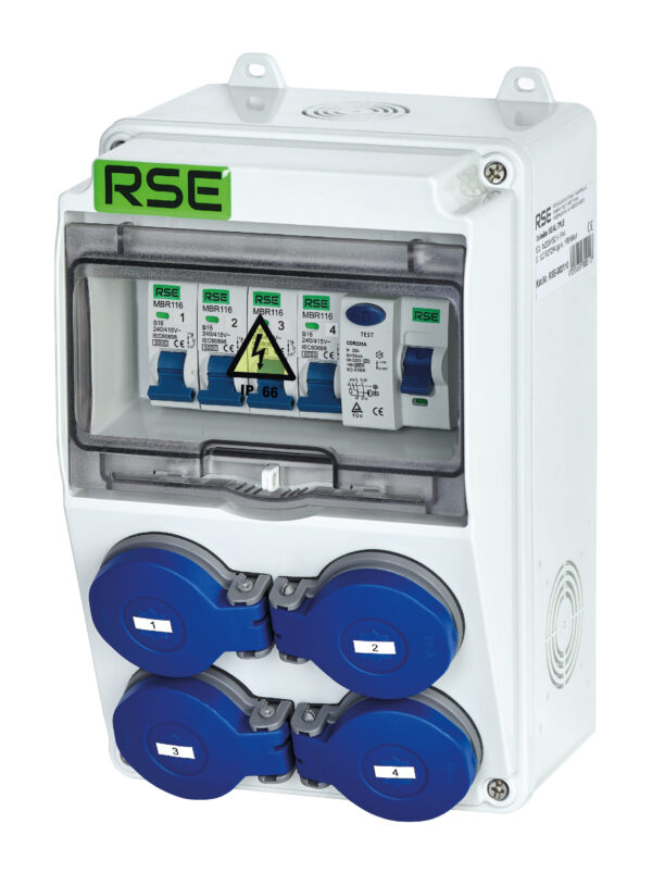 RSE BAUSTROMVERTEILER WANDVERTEILER KOMPLETT VERDRAHTET 230V SCHUKO MIT ZÄHLER ZUR AUSWAHL IP65, 5. 4X 230V MIT LS + FI
